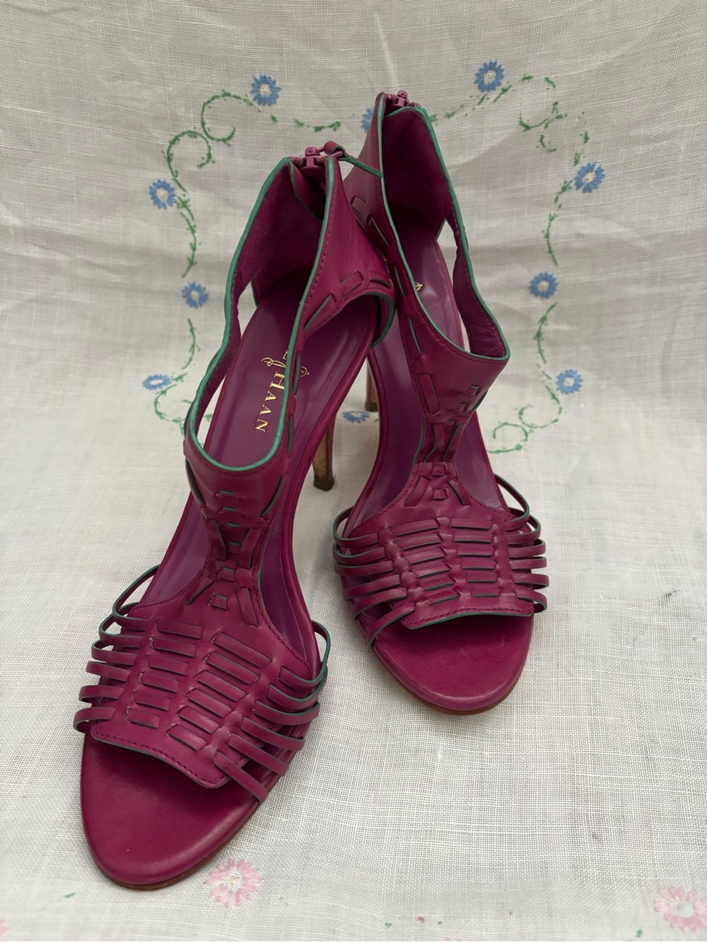 Cole Haan Magenta Woven Leather Heels